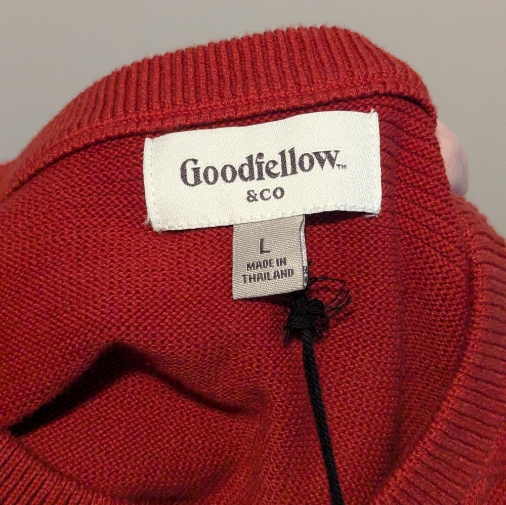 Goodfellow Mens Sweater Large 3D Knit Soft Cotton Red Orange Rust Fall Autumn - Picture 2 of 7